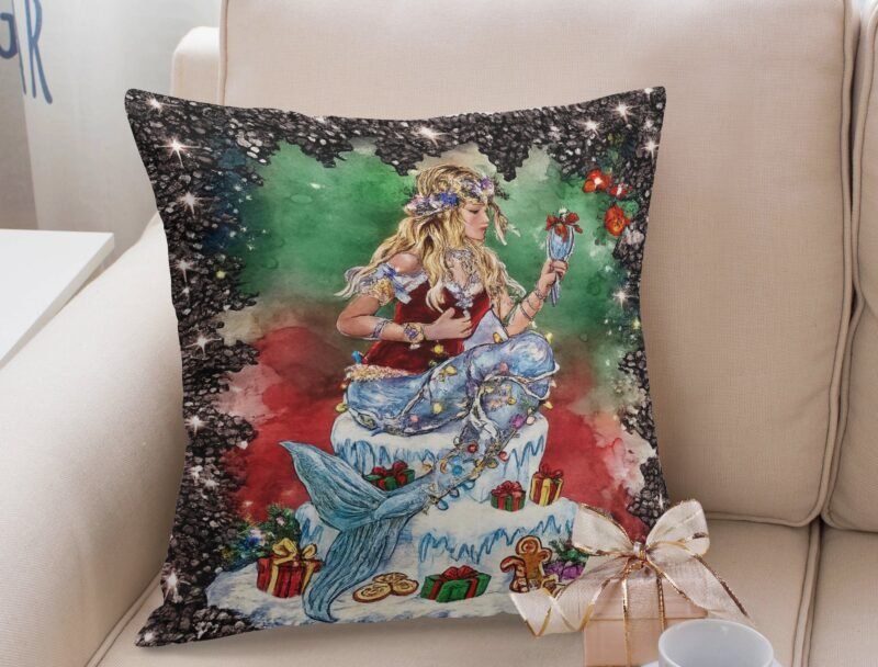 Boho Christmas Mermaid Sequin Pillow Cover