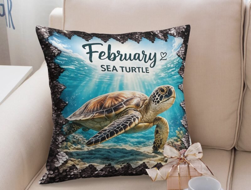 February Sea Turtle Sequin Pillow Cover