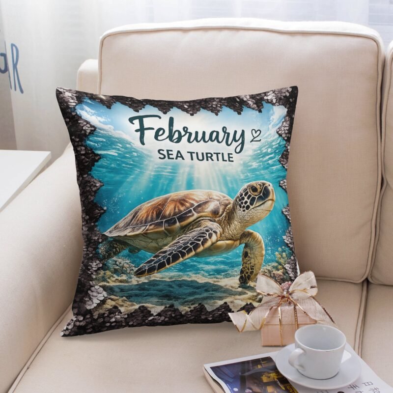February Sea Turtle Sequin Pillow Cover