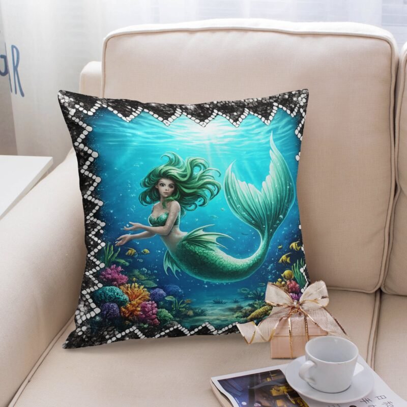 Coral Garden Mermaid Sequin Pillow Cover