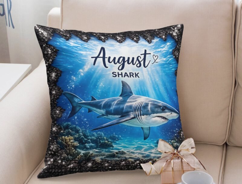 August Shark Sequin Pillow Cover
