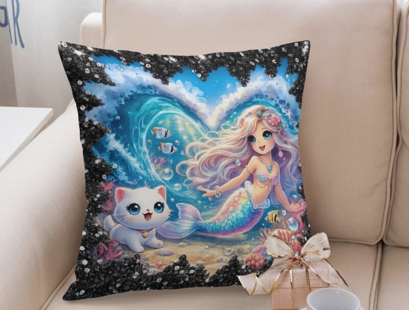 Mermaid & Sea Kitten Sequin Pillow Cover