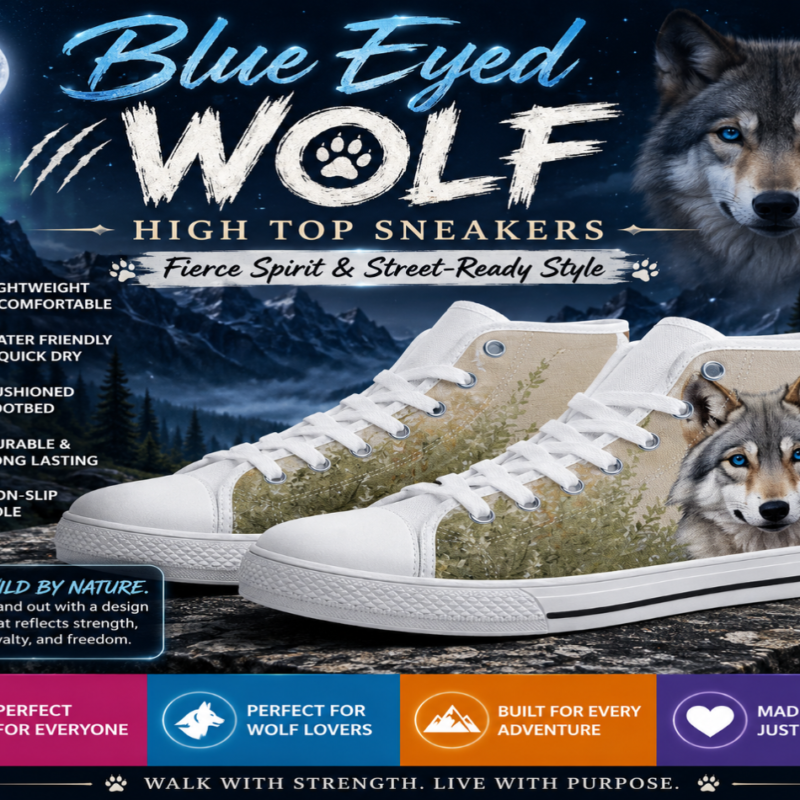 Blue Eyed Wolf High-Top Sneakers