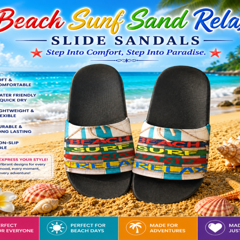 Beach Surf Sand Relax Slide Sandals - Black