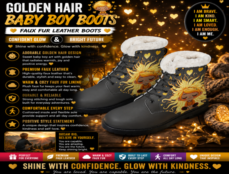 Golden Hair Baby Boy Faux Fur Leather Boots