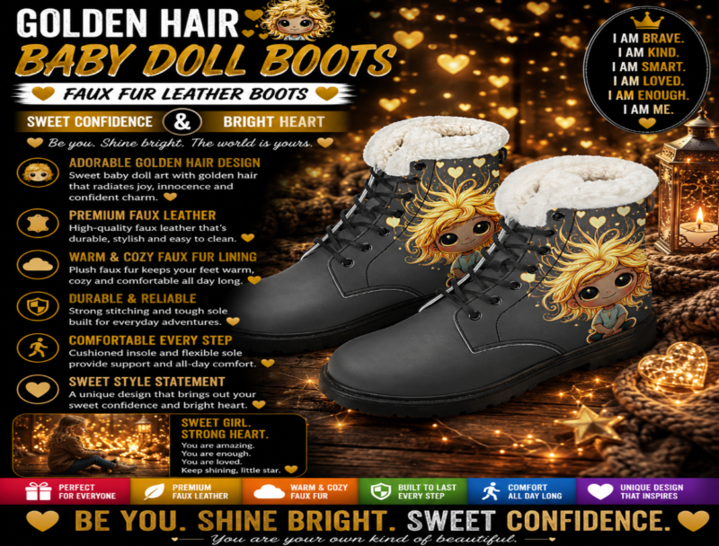 Golden Hair Baby Doll Faux Fur Leather Boots