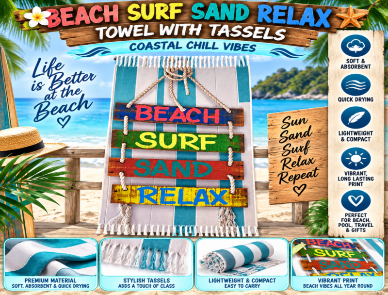 Beach Surf Sand Relax Towel With Tassels