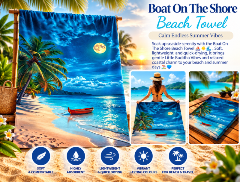 Boat On The Shore Beach Towel