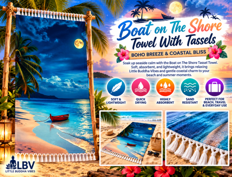 Boat on The Shore Towel With Tassels