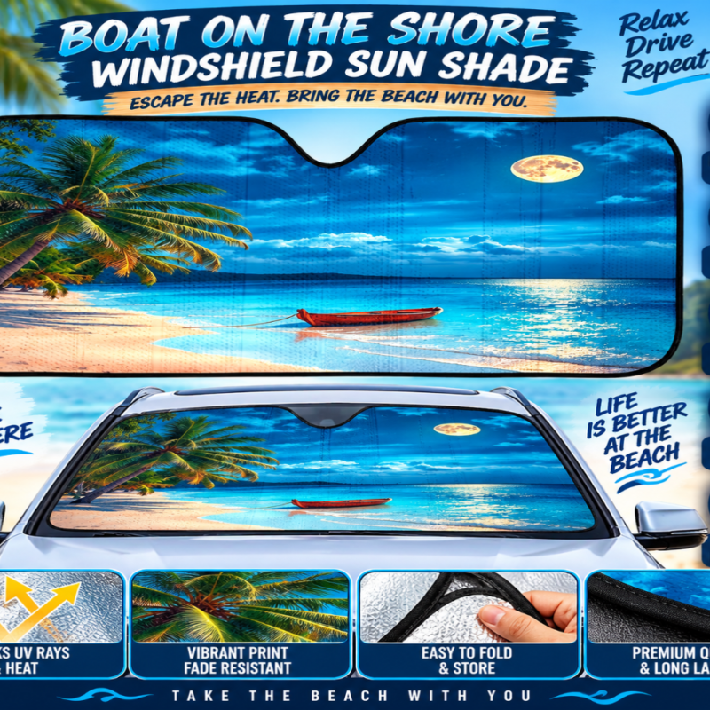 Boat On The Shore Windshield Sun Shade