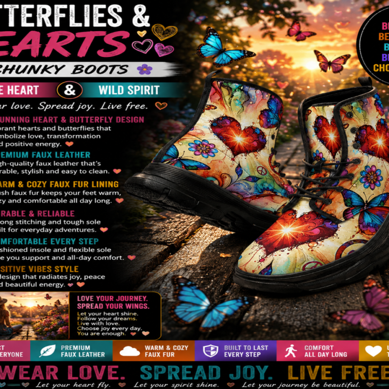 Butterflies and Hearts Chunky Boots