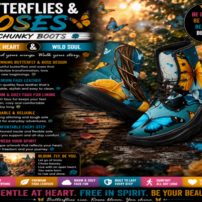 Butterflies & Roses Chunky Boots