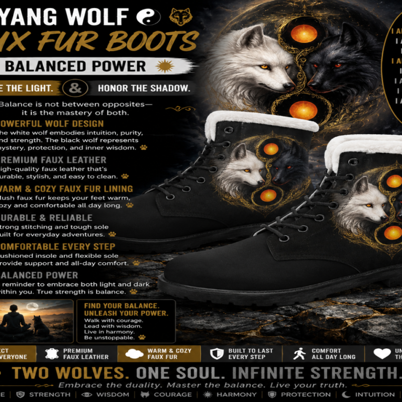 Yin Yang Wolf Faux Fur Leather Boots