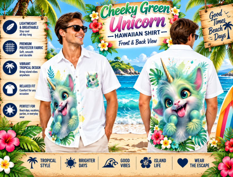 Cheeky Green Unicorn Hawaiian Shirt