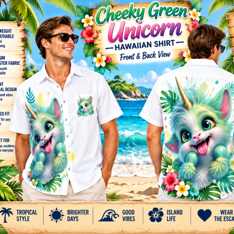 Cheeky Green Unicorn Hawaiian Shirt