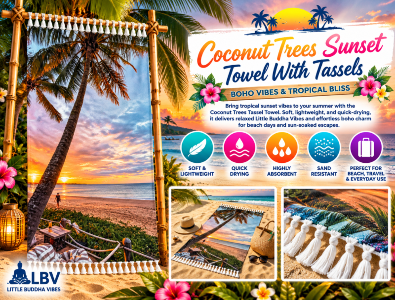 Coconut Trees Sunset Towel With Tassels