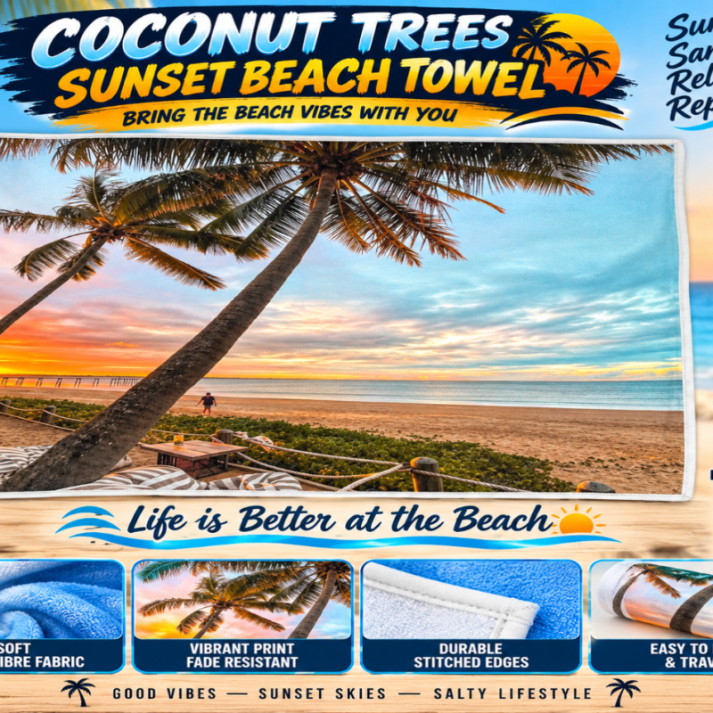 Coconut Trees Sunset Beach Towel