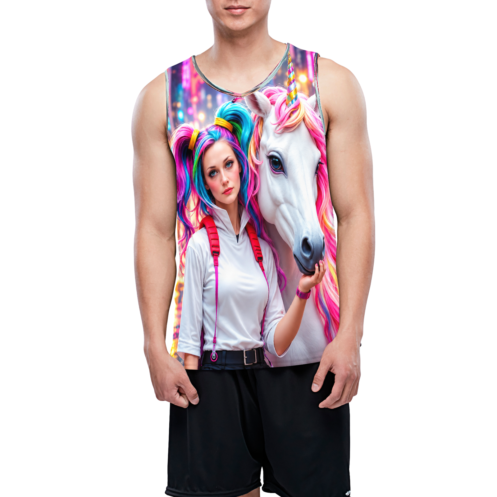 Coloured Hair Girl and Unicorn Singlet - Image 7