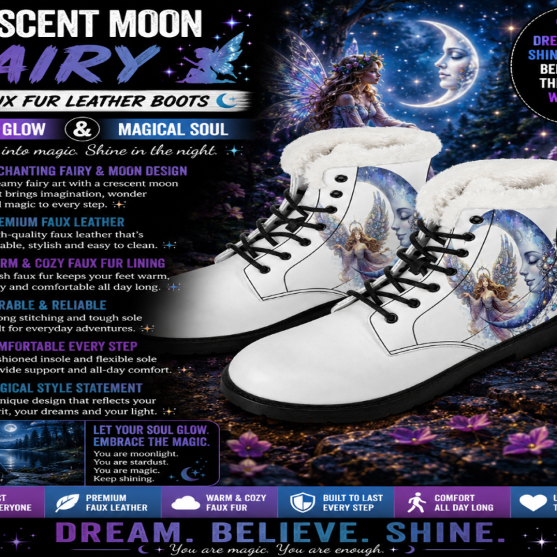 Crescent Moon Fairy Faux Fur Leather Boots