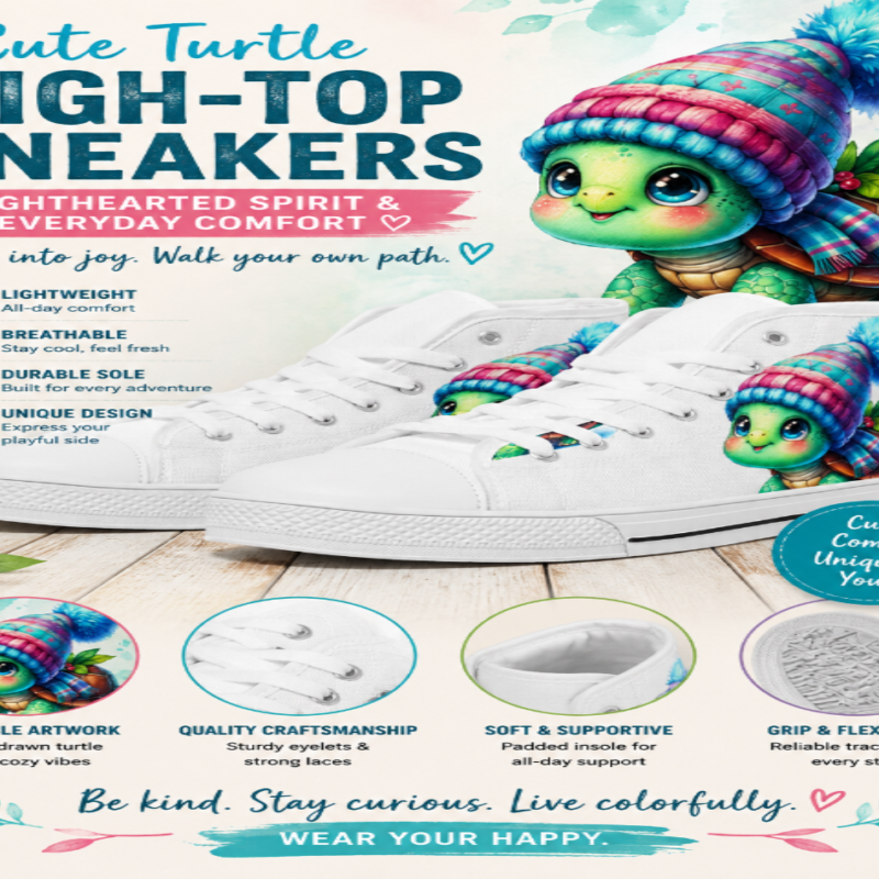 Cute Turtle High-Top Sneakers