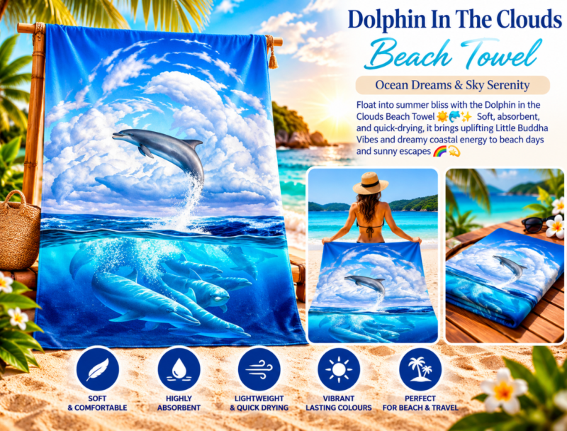 Dolphin In The Clouds Beach Towel