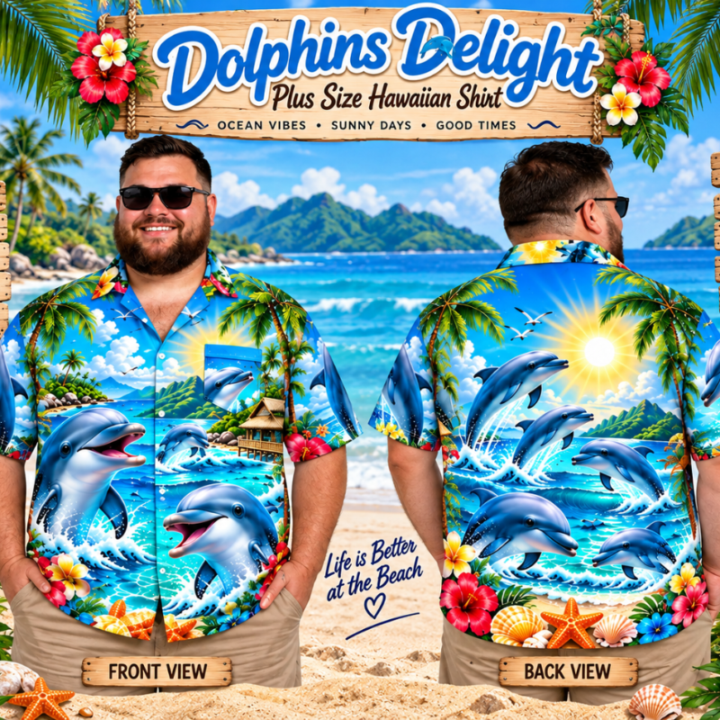 Dolphins Delight Plus Size Hawaiian Shirt