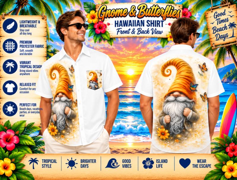 Gnome & Butterflies Hawaiian Shirt