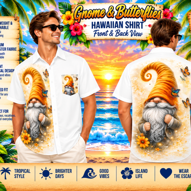 Gnome & Butterflies Hawaiian Shirt