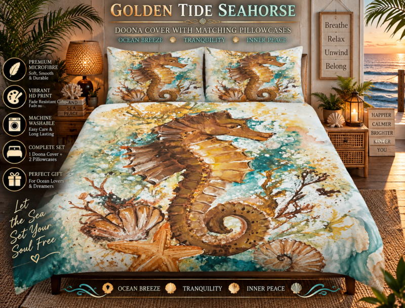 Golden Tide Seahorse Doona Cover With Pillow Cases