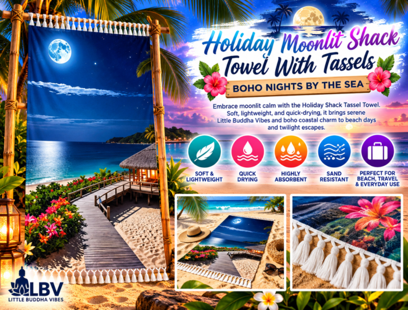 Holiday Moonlit Shack Towel With Tassels