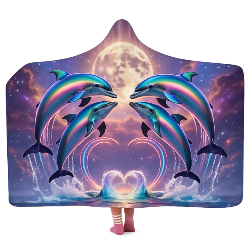 Celestial Dolphin Moon Hooded Blanket