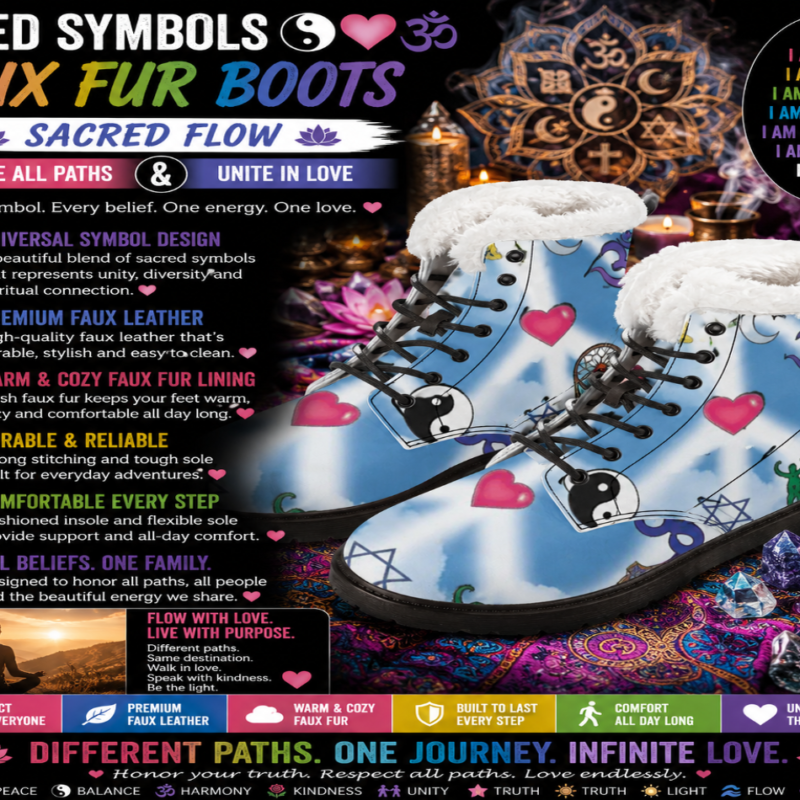 Mixed Symbols Faux Fur Leather Boots
