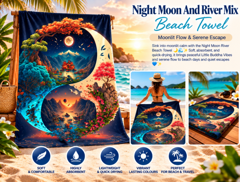 Night Moon And River Mix Beach Towel