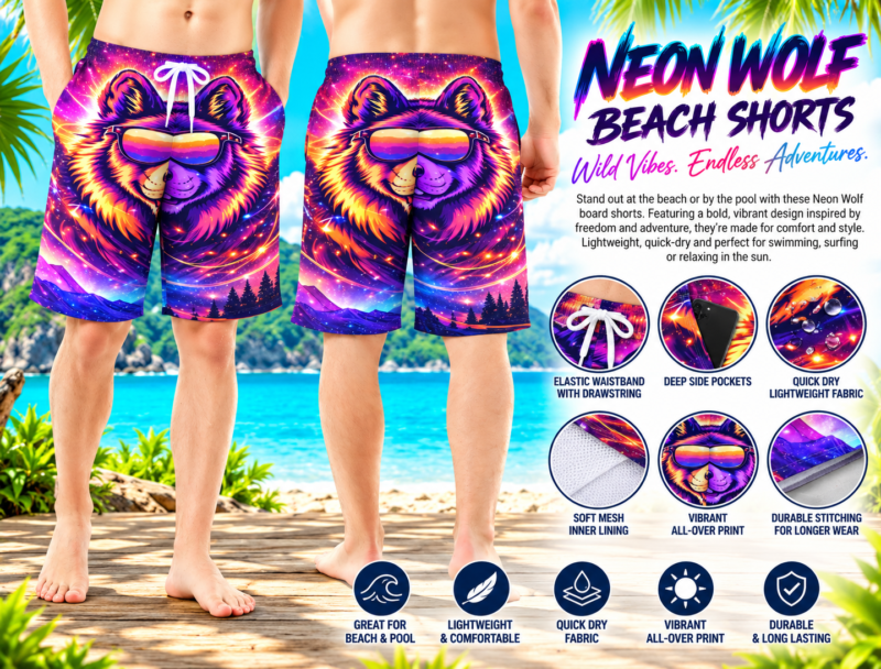 Neon Wolf Beach Shorts