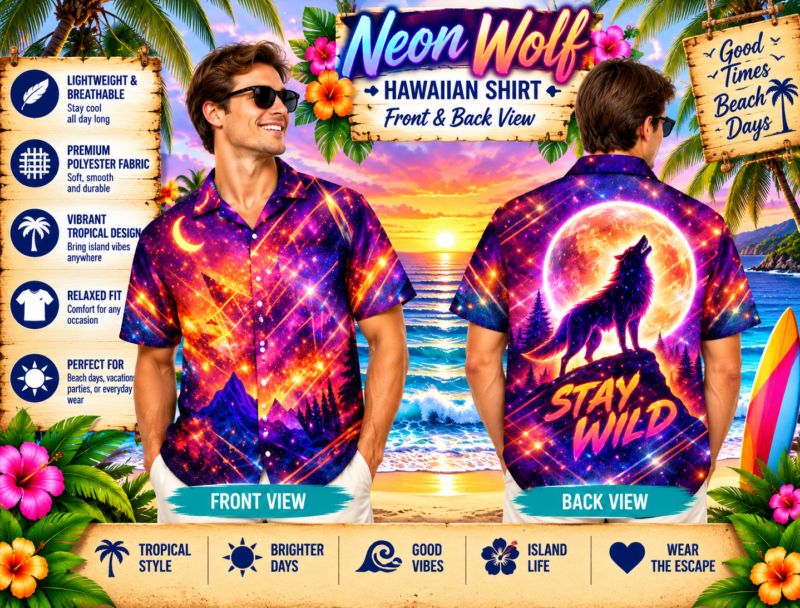 Neon Wolf Hawaiian Shirt