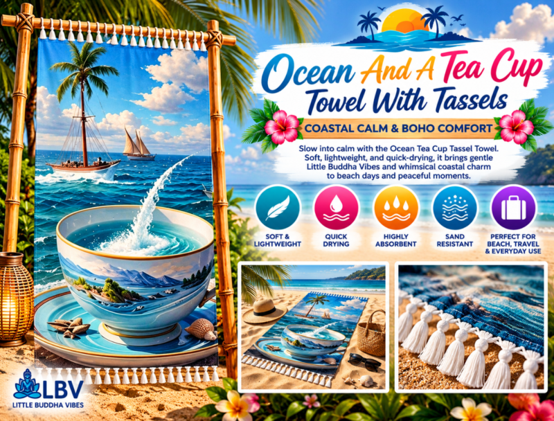 Ocean and A Tea Cup Towel With Tassels
