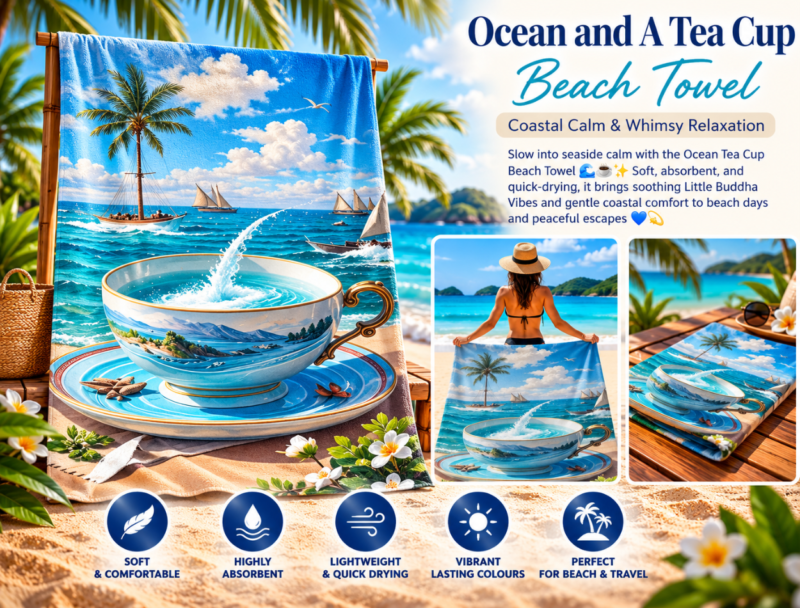 Ocean and A Tea Cup Beach Towel