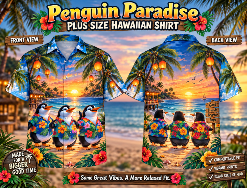 Penguin Paradise Plus Size Hawaiian Shirt