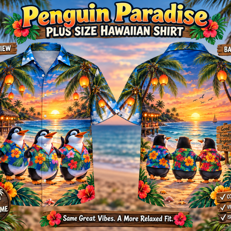 Penguin Paradise Plus Size Hawaiian Shirt