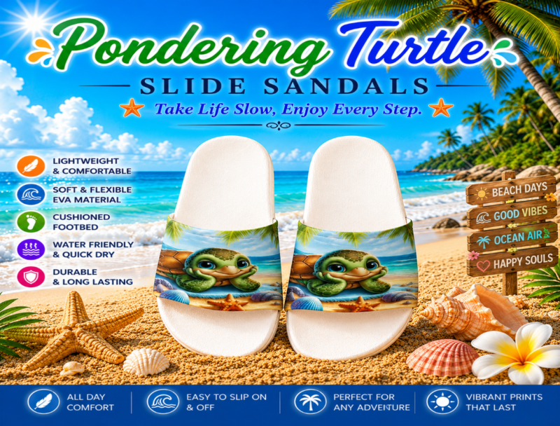 Pondering Turtle Slide Sandals