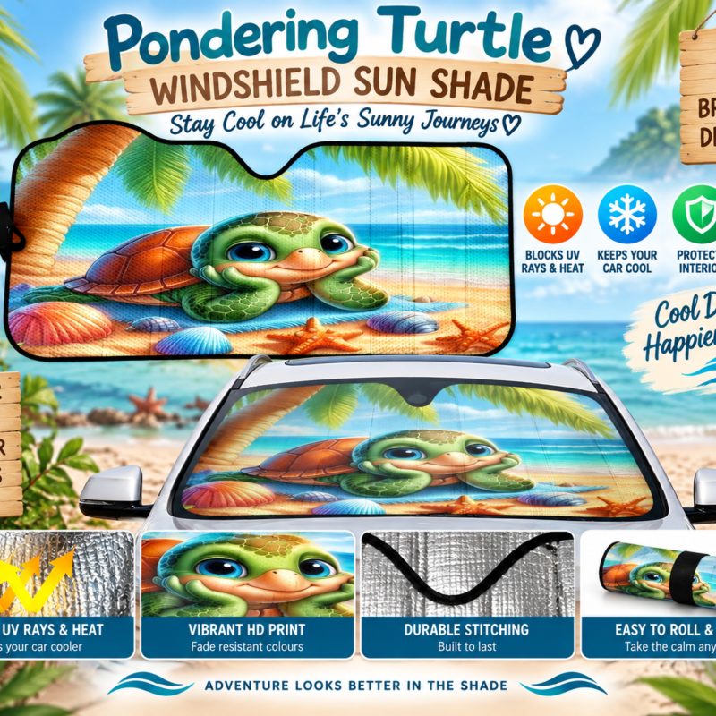 Pondering Turtle Windshield Sun Shade
