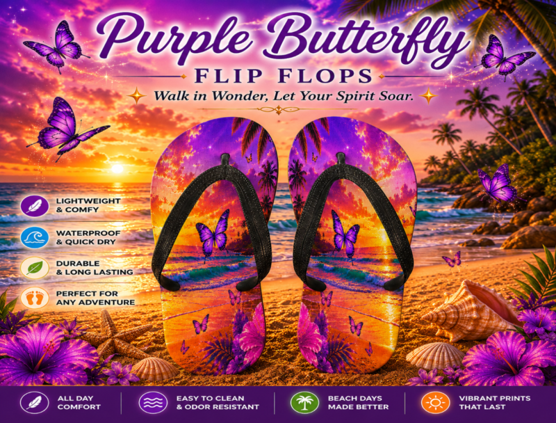 Purple Butterfly Flip Flops