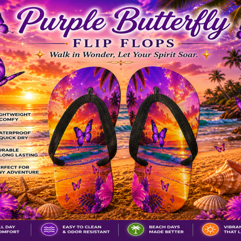 Purple Butterfly Flip Flops
