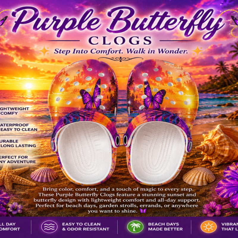 Purple Butterfly Clogs