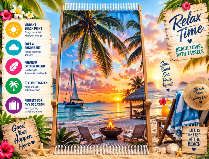 Relax Time Beach Towel With Tassels