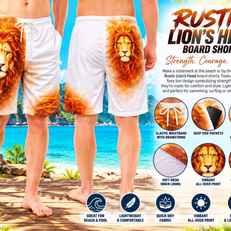 Rustic Lion's Head Board Shorts