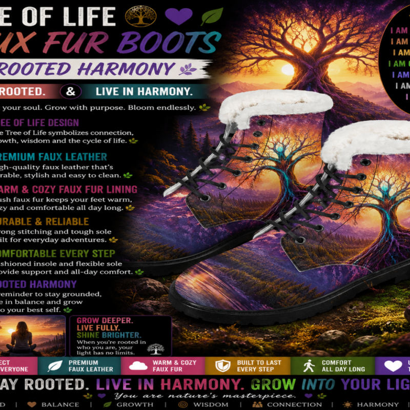 Tree of Life Faux Fur Leather Boots