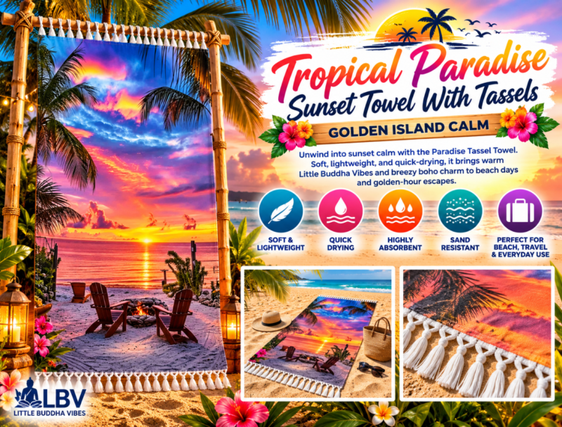 Tropical Paradise Sunset Towel With Tassels