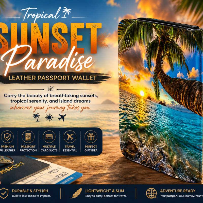 Tropical Sunset Paradise Passport Wallet