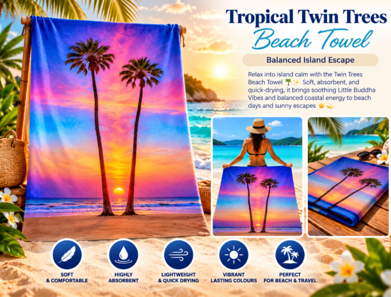 Tropical Twin Trees Beach Towel